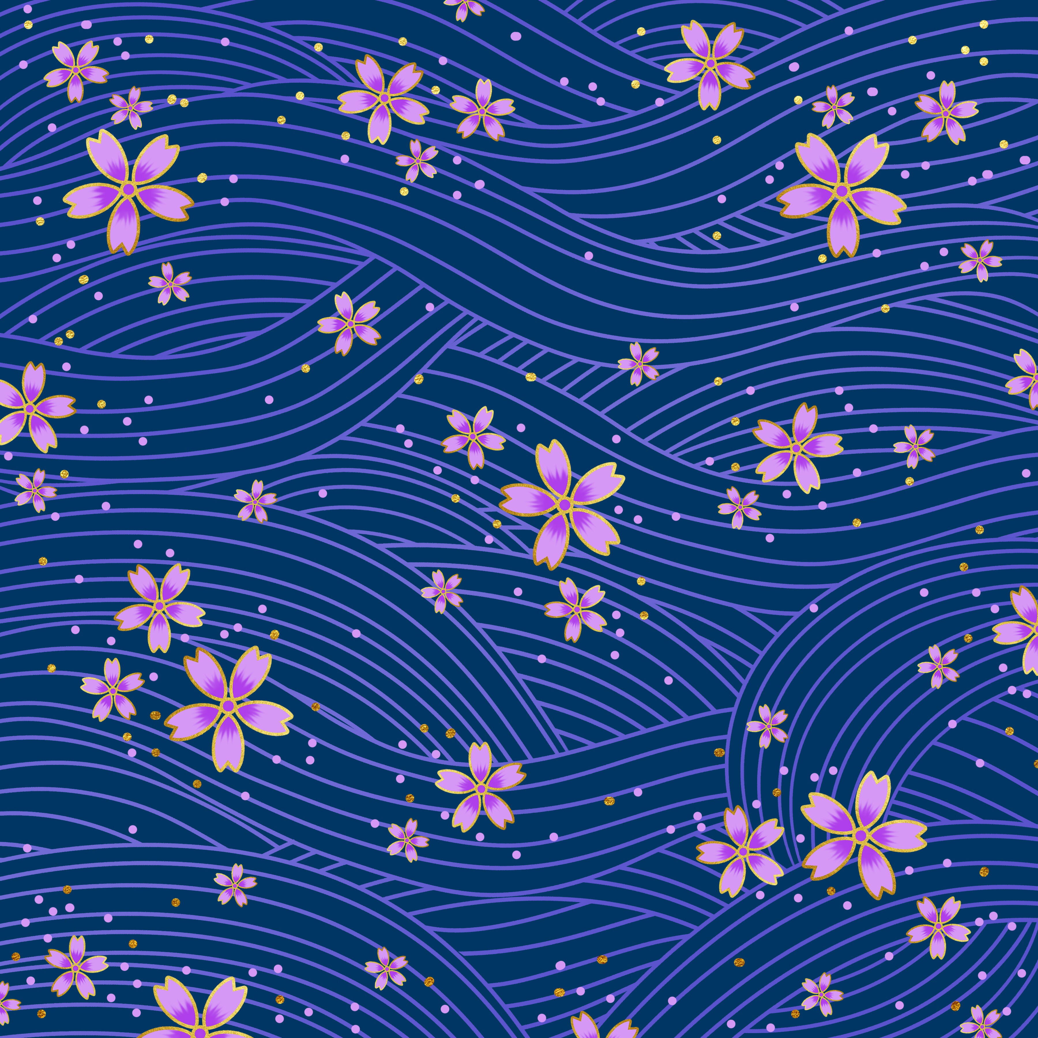 Flores desenhadas no encantador estilo japonês&nbsp;