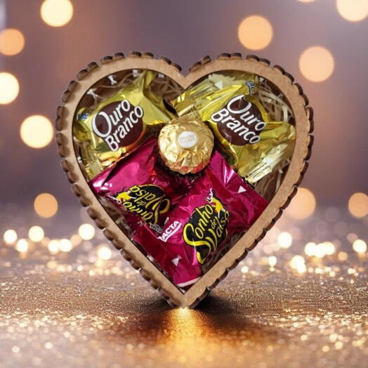 Cesta com Chocolates de Coração "Mini Encanto"