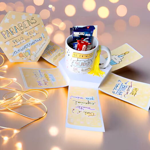Parabens Pelo Teu Aniversario - Caneca Personalizada na Caixa Explosão