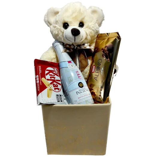 Cesta Moscatel Ice com Ursinho e Chocolates