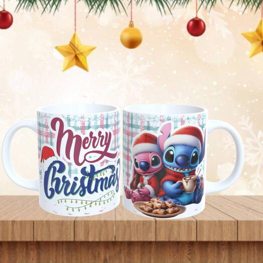Caneca Natal - Stitch e Angel "Merry Christmas"