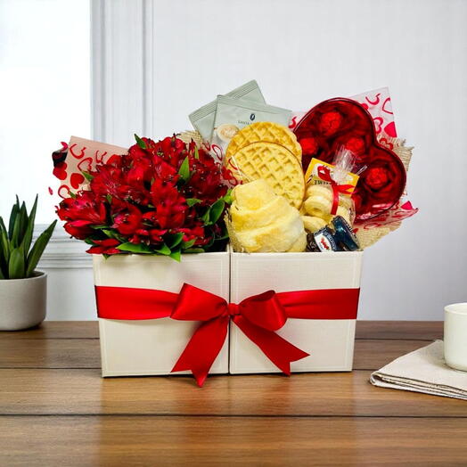 Cesta de Cafe da Manhã - Mini Delicias e Flores