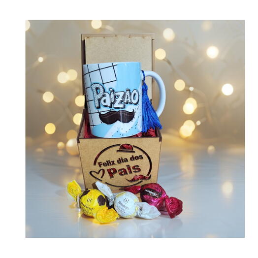 Caneca Pai - Na Caixa Mdf "Feliz Da dos Pai" Com Trufas Cacau Show