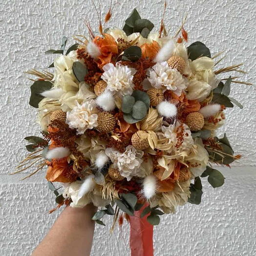 Buquê de noiva Redondo G Terracota e Verde