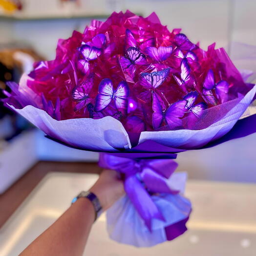 Buquê de Borboletas Roxo com Led Tamanho M