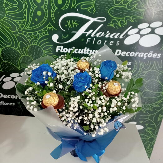 Peteca com 3 Rosas Azuis e 3 Bombons