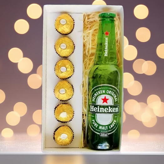 Caixa Visor com Ferrero Rocher e Cerveja - Para Alguem Especial