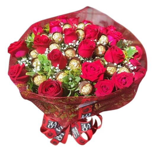 Buquê 20 Rosas com Ferrero Rocher