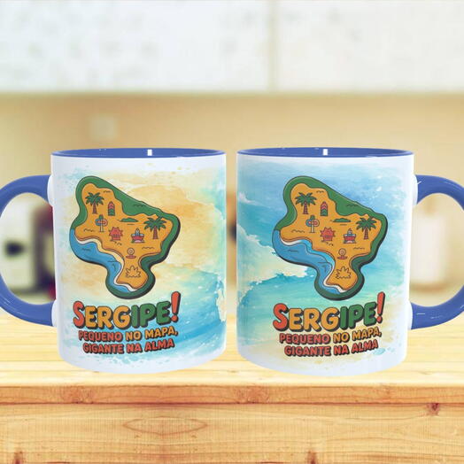 Caneca Turistica de Sergipe Personalizada - Pequeno no mapa? - Azul