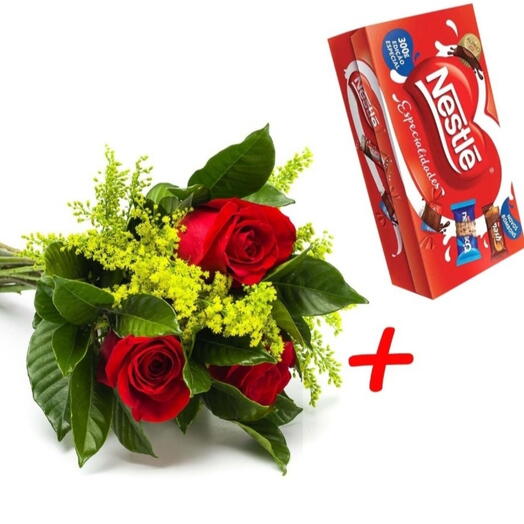 Buquê de 3 Rosas e Bombons