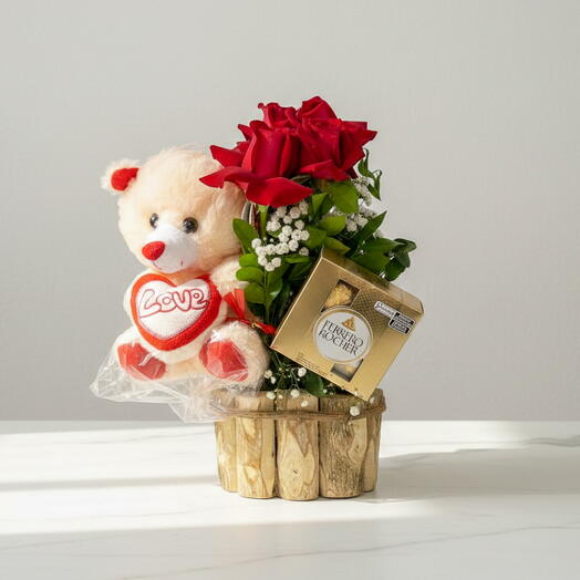 Cesta com Urso Chocolate Ferreiro