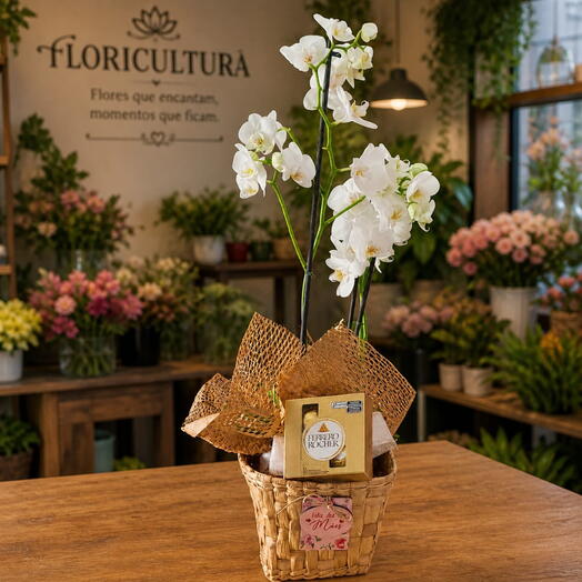 Cesta dias das mães com Orquideas Phaleonopsis