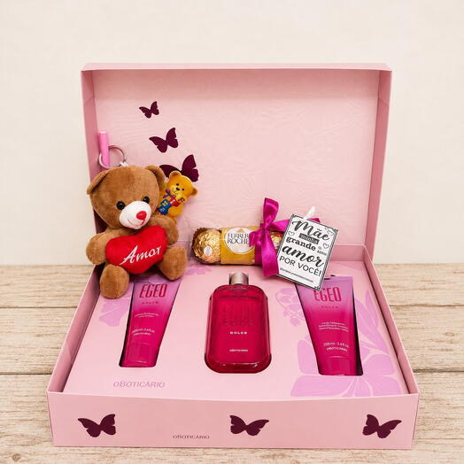 Presente Dia das Mães Egeo Dolce Boticario com Pelucia e Ferrero Rocher
