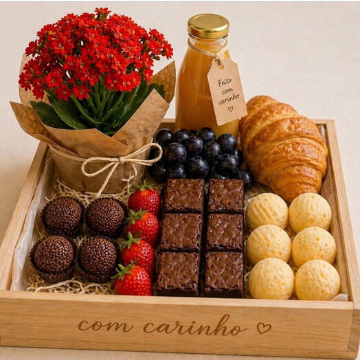 Presente Cafe Especial - Flor, doces e salgado