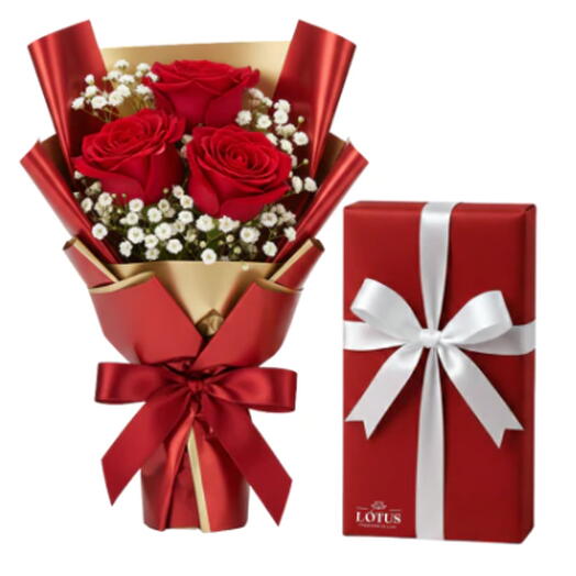 Kit: Trio de Rosas + Caixa de Bombom Nestlê