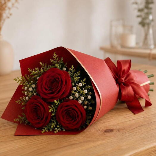 Buquê com 3 Rosas Vermelhas