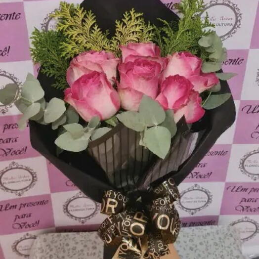 Buquê 6 Rosas Cor de Rosa Lux