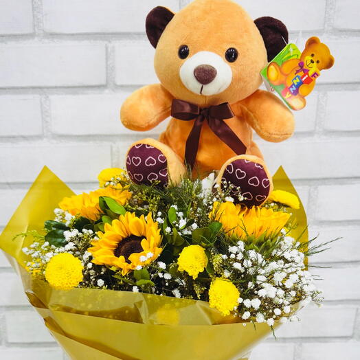 Buquê Iluminar Com Urso de Pelucia