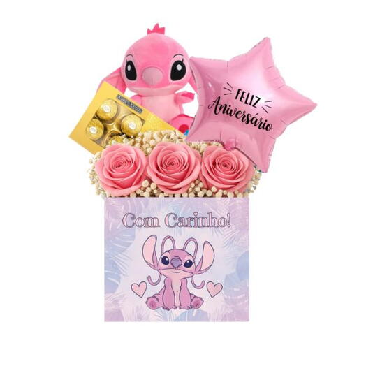 Cesta de Aniversario Angel Feliz - Lilo Stitch Feliz