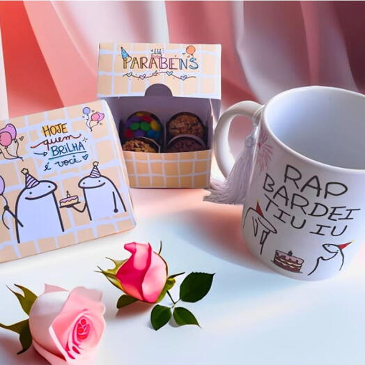 Brigadeiro na caixa Flork "Hoje quem Brilha e Você" com Caneca Rap Bardei Tiu Iu