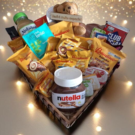 Cafe da Manhã na Cesta de Coração com Ursinho Você e muito Especial - Encante