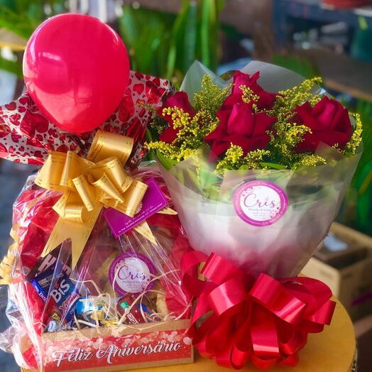 Combo Aniversario Rosas e Chocolates