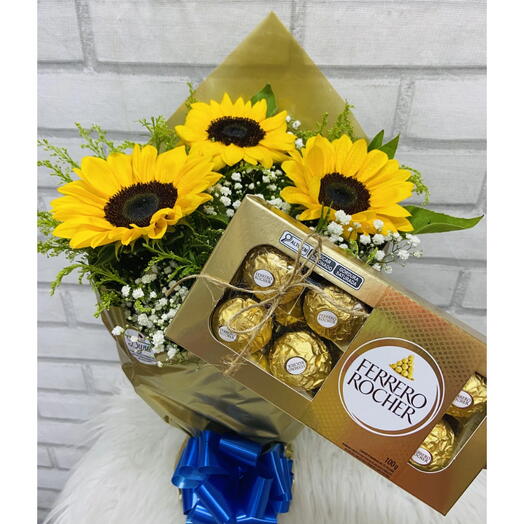 Ramalhete com Girassol e Ferrero Rocher