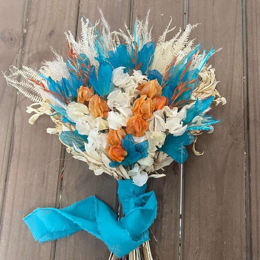 Buquê de noiva Azul Thiffany e Laranja PP