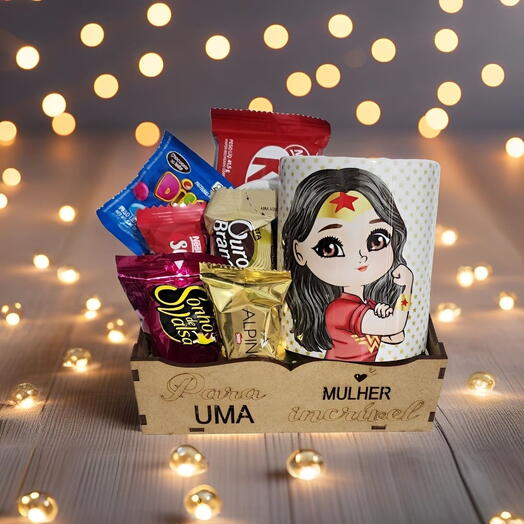 Cesta com Chocolates e Caneca Personalizada - Para uma Mulher Incrivel