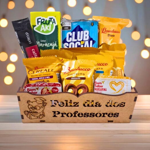 Cesta "Feliz Dia Dos Professores" mini Cafe da Manhã e Tarde! Surpreenda