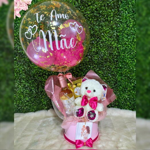 CESTA PARA MÃES COM VINHO E CHOCOLATES