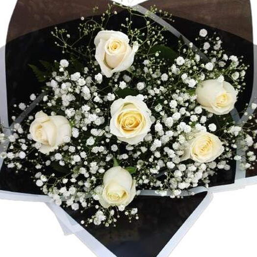 Buquê Com 6 Rosas Brancas