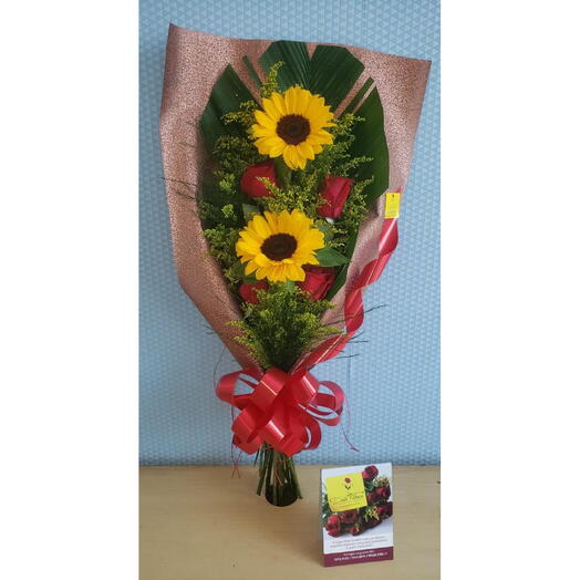 Bouquet Leque de Girassol e Rosas