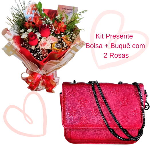 Kit Presente: Bolsa + Buquê 2 Rosas