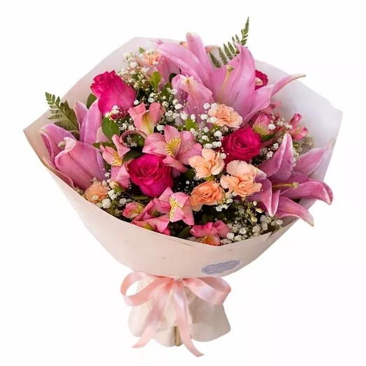 Ramalhete Nobre Flores Mistas Rosadas