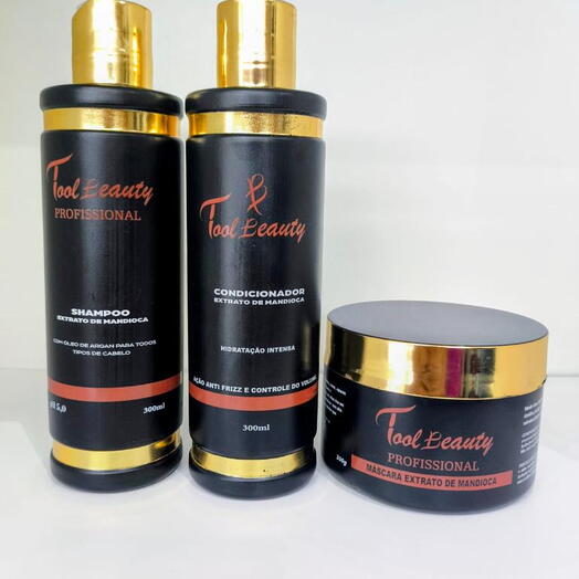 Kit Hidratação Reconstrutora Extrato de Mandioca Reposição de Massa para Cabelos Finos e Frageis