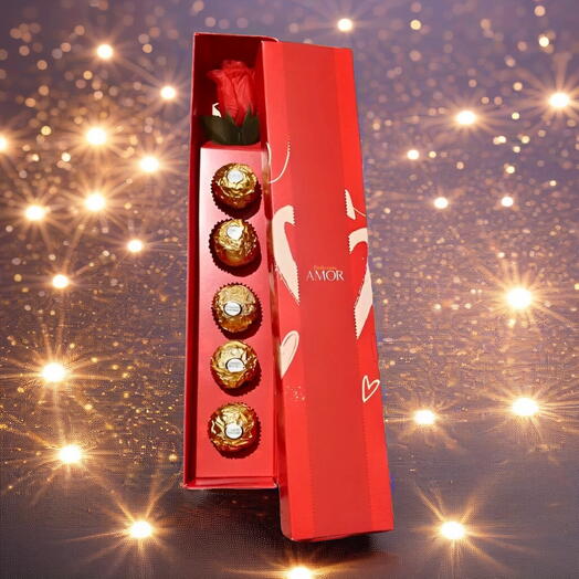 Caixa Feito Com Amor com Ferrero Rocher e Rosa - Presente Especial
