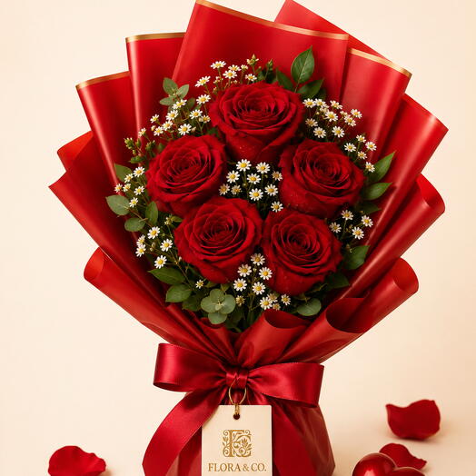 Buquê com 5 Rosas Vermelhas