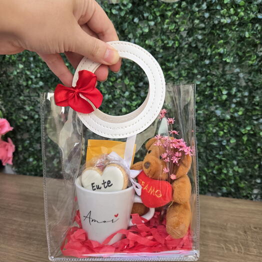 Presente Criativo com Caneca e Ursinho- Bolsinha do Amor