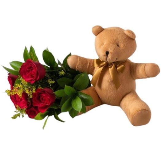 Buquê 6 Rosas + Ursinho