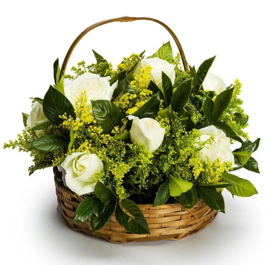 Cesta 10 Rosas Brancas