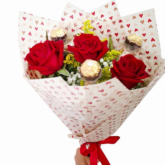 Trio de Rosas com Ferrero