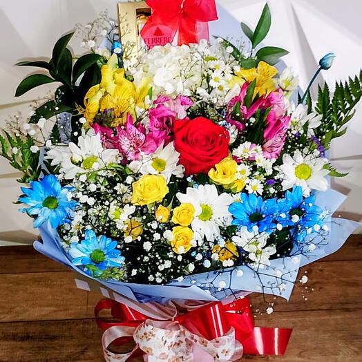 Buquê de flores mistas com Ferrero Rocher