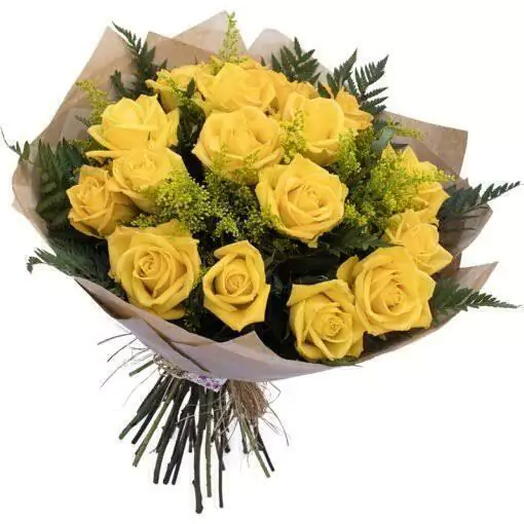 Buquê com 15 Rosas Amarelas