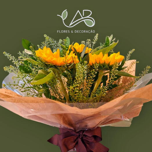 BUQUÊ GIRASSOL COM 3 FLORES