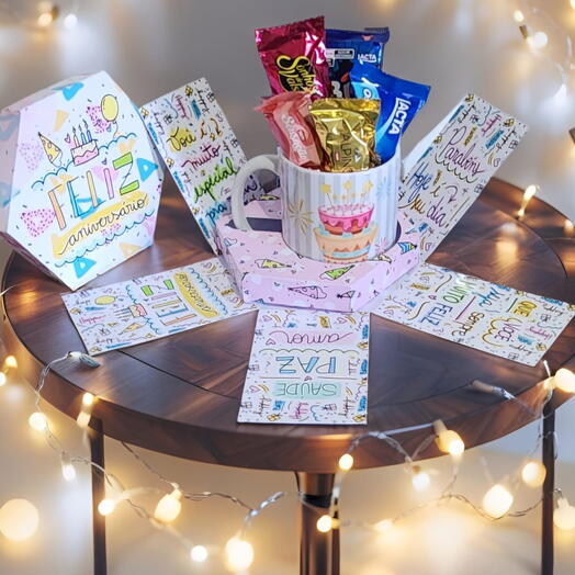 Feliz Aniversario Rosa - Caneca Personalizada na Caixa Explosão