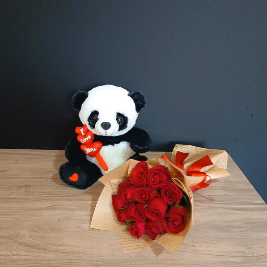 Buquê de Rosas com Pelucia - Abraço de Amor