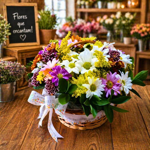 Cesta com Flores do campo variadas