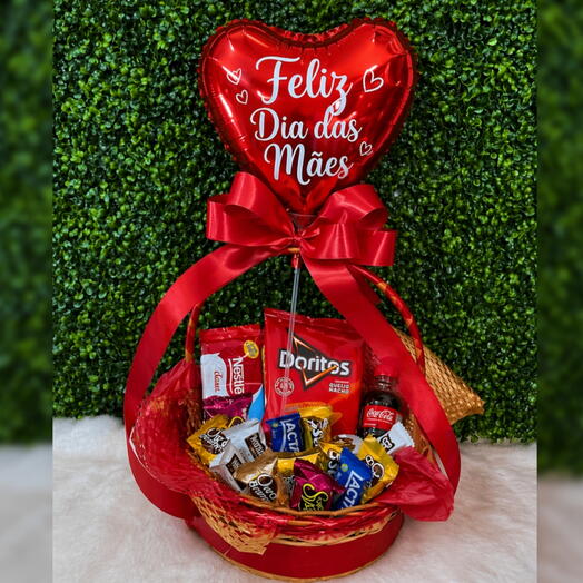 CESTA DIA DAS MÃES COM CHOCOLATES VERMELHA
