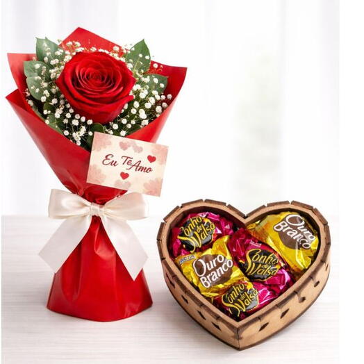 kit Presente Rosa e Caixa de Bombom Coração